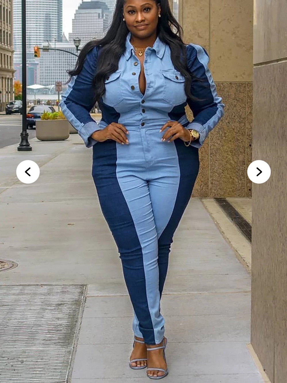 Fashion Nova Two-Tone Denim Jumpsuit in Light and Dark Blue